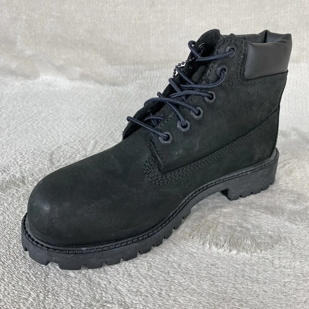Timberland Premium 6 inch Kids Boys Boots Size 4 Black Nubuck Waterproof NEW